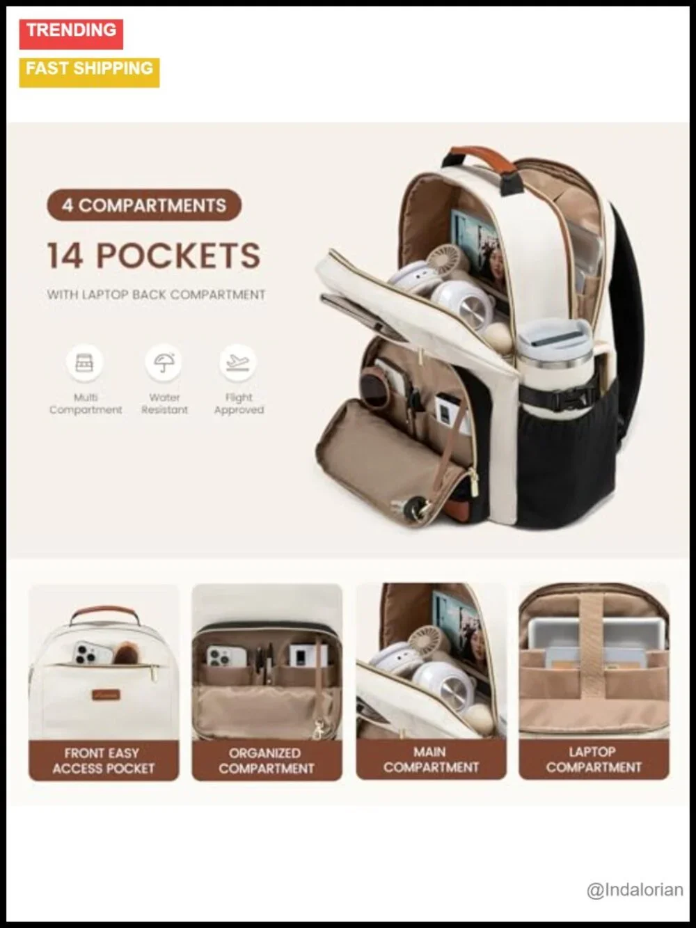 Polyester Laptop Backpack for Women, Large Capacity Cup Pocket, 17 Inch Travel